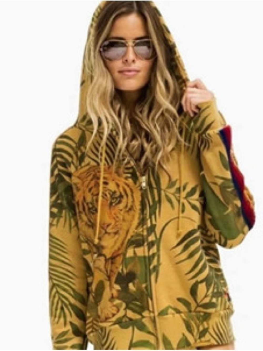 Aviator Nation rare Mustard Tiger & Palm Zip Hoodie medium